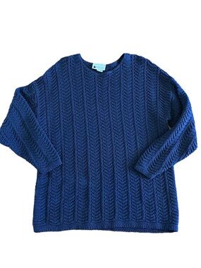 Turtle Bay 100% Cotton Blue Open Knit Crew Neck Sweater Made in USA Plus Size 1X